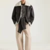 Blouson aviador de cuero y borreguillo con costuras de alta costura