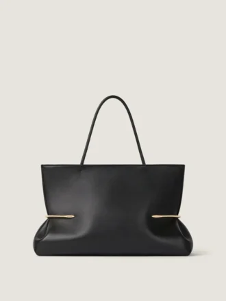 Bolso tote horizontal con pliegues en piel napa