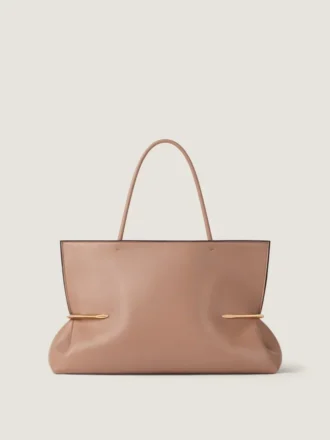 Bolso tote horizontal con pliegues en piel napa