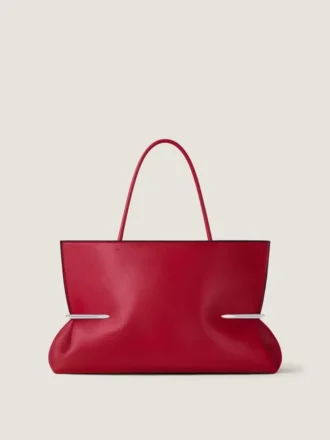 Bolso tote horizontal con pliegues en piel napa