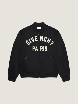 Bomber con costuras de alta costura en satén bordado con «Givenchy Paris»