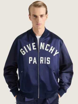 Bomber con costuras de alta costura en satén bordado con «Givenchy Paris»