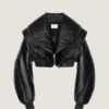 Bomber corto con cuello chal con cremallera en piel Bomber corto con cuello chal con cremallera en piel