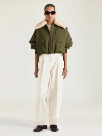 Bomber de algodón y lana con cuello de piel de oveja