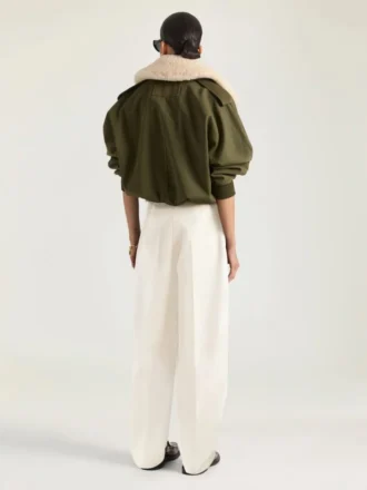 Bomber de algodón y lana con cuello de piel de oveja