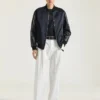Bomber de piel y satén con bordado «Givenchy Paris»