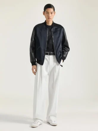 Bomber de piel y satén con bordado «Givenchy Paris»