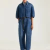 Camisa corta tipo capullo en denim azul medio Camisa corta tipo capullo en denim azul medio