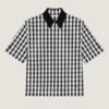 Camisa de algodón a cuadros vichy con costuras de alta costura