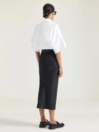 Falda midi con detalle «kickback» en denim sin tratar