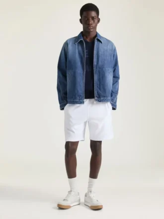 Chaqueta con costuras de alta costura en denim azul oscuro
