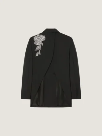 chaqueta cruzada con aberturas en la espalda, de lana con lentejuelas