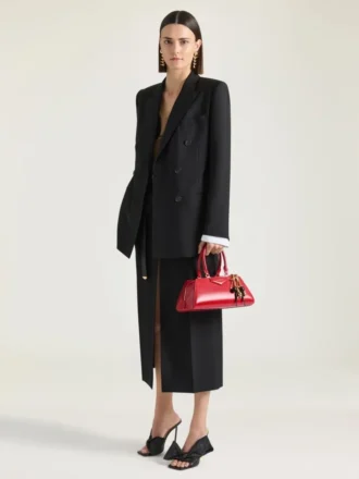 Chaqueta cruzada con aberturas en lana y mohair