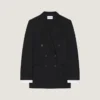 Chaqueta cruzada con aberturas en lana y mohair