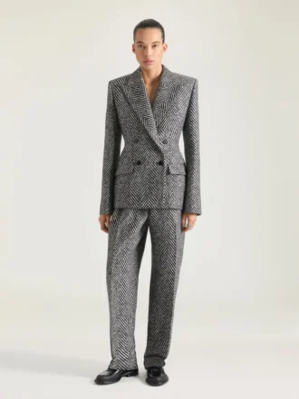 Pantalones de doble pliegue en mezcla de lana con diseño en espiga