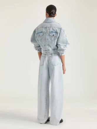 Chaqueta tipo capullo reversible en denim azul claro