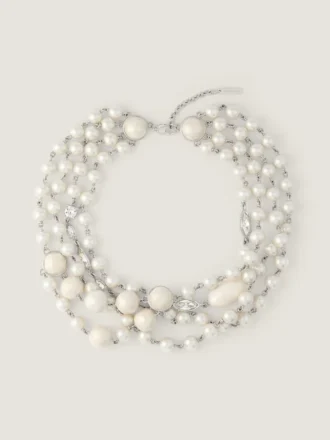 Collar de metal, perlas y cristales