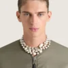 Collar de metal, perlas y cristales