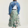 Falda larga circular de popelín con estampado de rosas