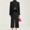 Chaqueta cruzada con aberturas en lana y mohair