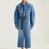 Falda-pantalón midi en denim azul medio Falda-pantalón midi en denim azul medio