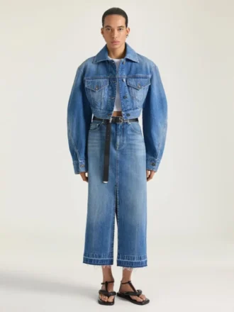 Falda-pantalón midi en denim azul medio