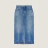 Falda-pantalón midi en denim azul medio Falda-pantalón midi en denim azul medio
