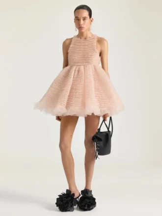 Mini vestido babydoll con volantes de nailon