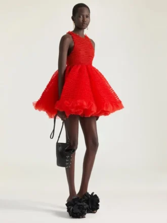 Mini vestido babydoll con volantes de nailon