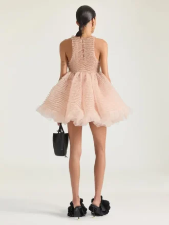 Mini vestido babydoll con volantes de nailon