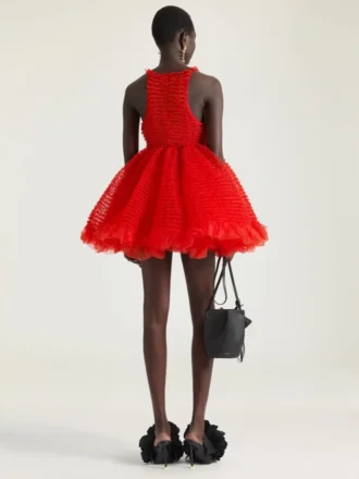 Mini vestido babydoll con volantes de nailon