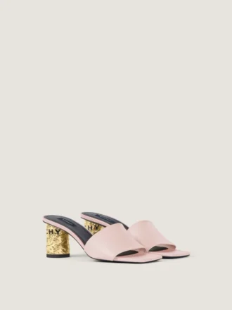 Mules con tacón y cinta de cuero