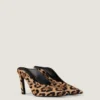 Mules de tacón de aguja en piel con efecto potro y estampado de leopardo Mules de tacón de aguja en piel con efecto potro y estampado de leopardo