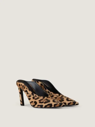 Mules de tacón de aguja en piel con efecto potro y estampado de leopardo
