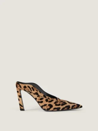 Mules de tacón de aguja en piel con efecto potro y estampado de leopardo