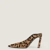 Mules de tacón de aguja en piel con efecto potro y estampado de leopardo Mules de tacón de aguja en piel con efecto potro y estampado de leopardo