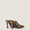 Mules de tacón de aguja en piel con efecto potro y estampado de leopardo Mules de tacón de aguja en piel con efecto potro y estampado de leopardo