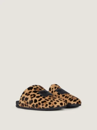 Mules planas Label en piel con efecto potro y estampado de leopardo