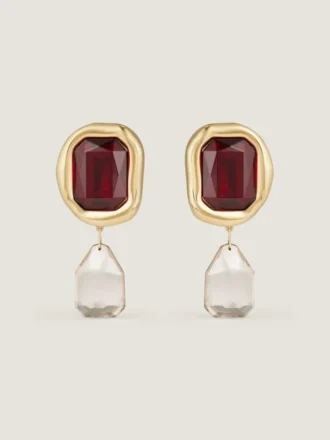 Pendientes de clip esculturales con cristales, en metal y cristales