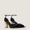 Sandalias de tacón con cinta en piel