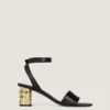Sandalias de tacón con cinta en piel