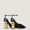 Sandalias de tacón con cinta en piel