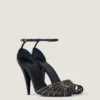 Sandalias de tacón con diseño de jaula en piel con tachuelas Sandalias de tacón con diseño de jaula en piel con tachuelas
