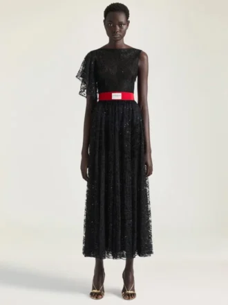 Vestido asimétrico de encaje con lentejuelas
