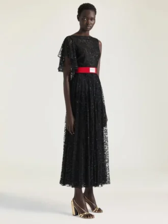 Vestido asimétrico de encaje con lentejuelas