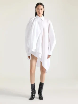 Vestido camisero asimétrico de algodón con detalle de lazo