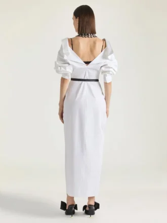 Vestido camisero largo con aberturas en popelín