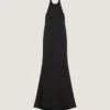Vestido con cuello halter en crepé y satén