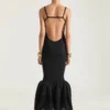 Vestido con espalda abierta y volantes en punto elástico fino
