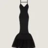 Vestido con espalda abierta y volantes en punto elástico fino